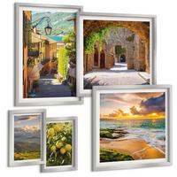 BILDER SET 5er Set - 50x50 cm & 20x30 cm & 40x60 cm Silberner Rahmen - Malerische Straßen am Meer, Strand - Silberfarben, Kunststoff (40/60cm) - TULUP