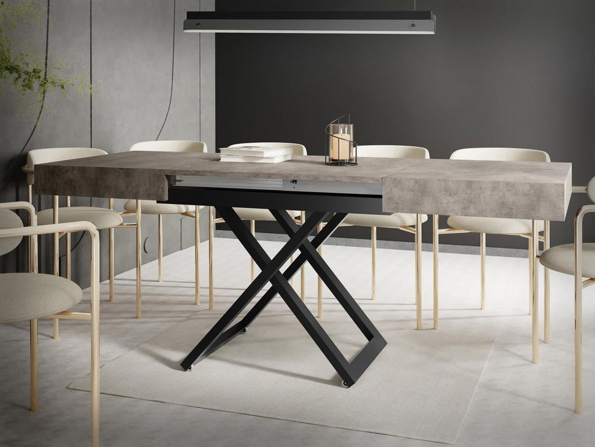 COUCHTISCH Cavetta U höhenverstellbar ausziehbar, Marmor Schwarz 120-200/80/27-76 cm - Anthrazit/Schwarz, Holzwerkstoff/Metall (80/200/76cm) - WFL GROUP