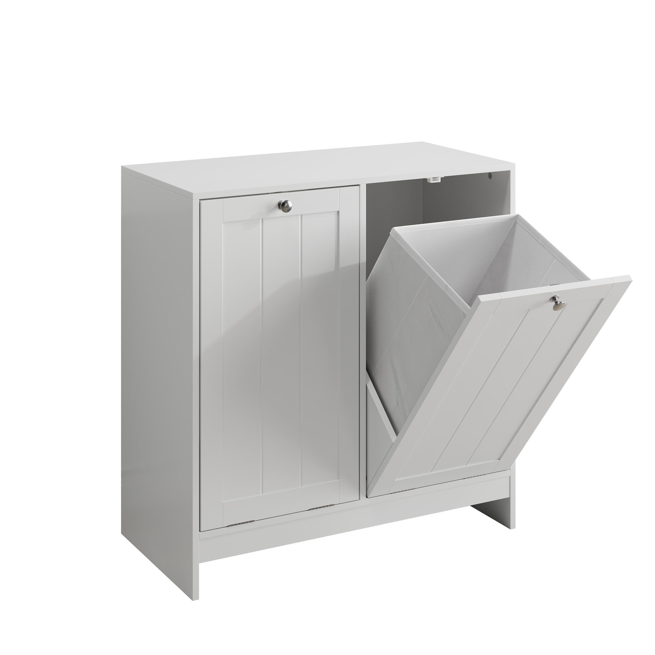 BADEZIMMERSCHRANK Kippbar Weiß mit 2 Fächern & Herausnehmbaren Körben - Weiß, Holzwerkstoff (66/68/33cm) - Urban Meuble