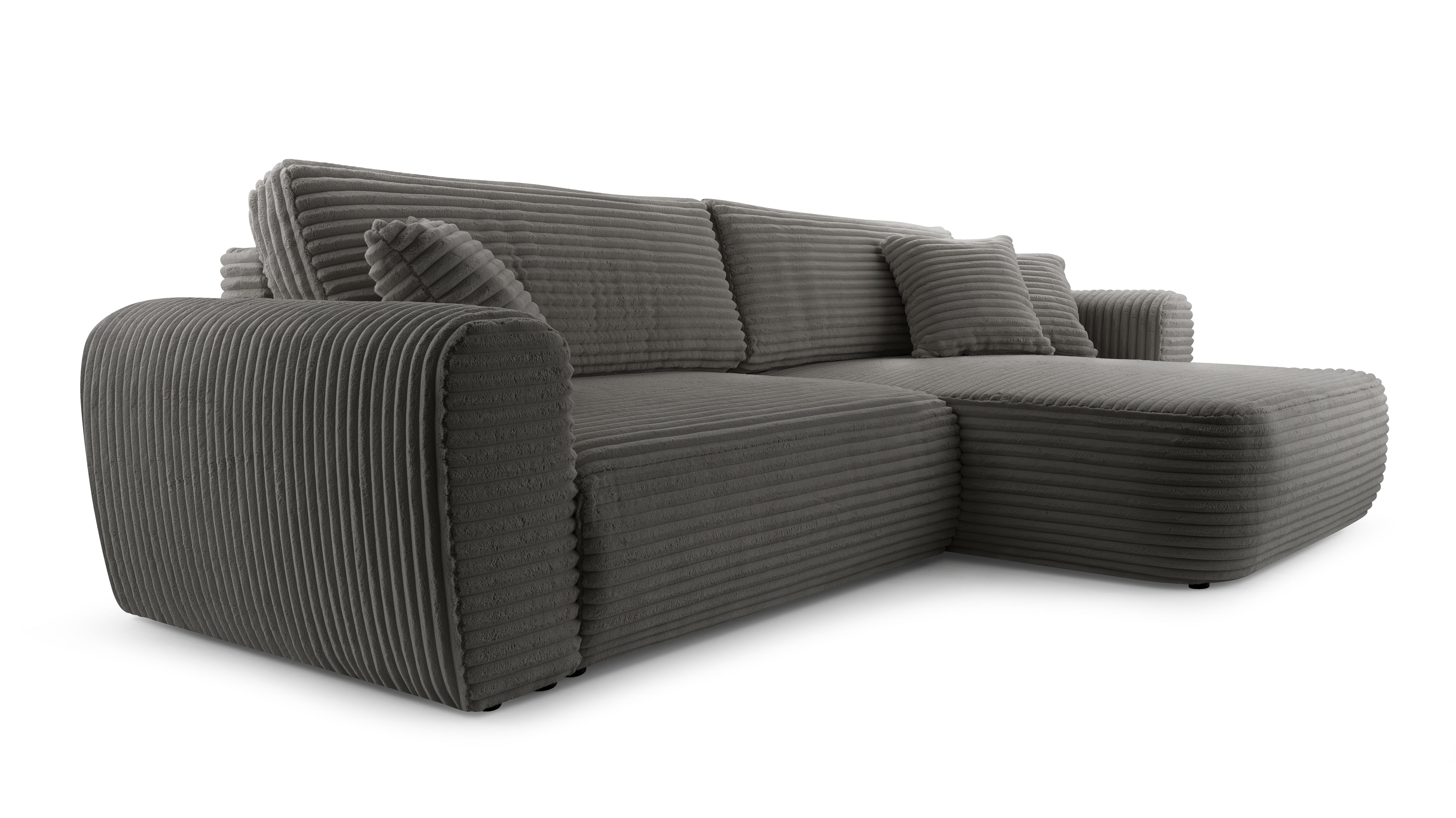 ECKSOFA VIVA Grau Kordstoff mit Schlaffunktion - Grau, Holz (297/169cm) - MASSENO