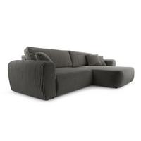 ECKSOFA VIVA Grau Kordstoff mit Schlaffunktion - Grau, Holz (297/169cm) - MASSENO