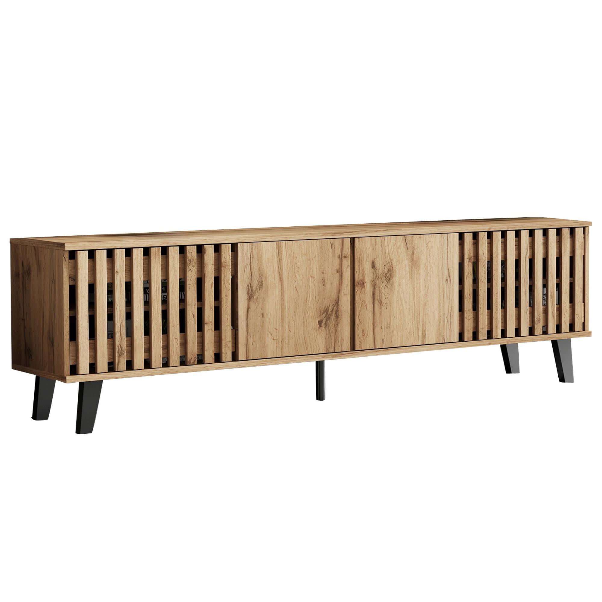 TV-LOWBOARD holz-optik natur für 70 zoll fernseher & 8 fächer - Naturfarben, Holzwerkstoff (180/55/40cm) - Urban Meuble