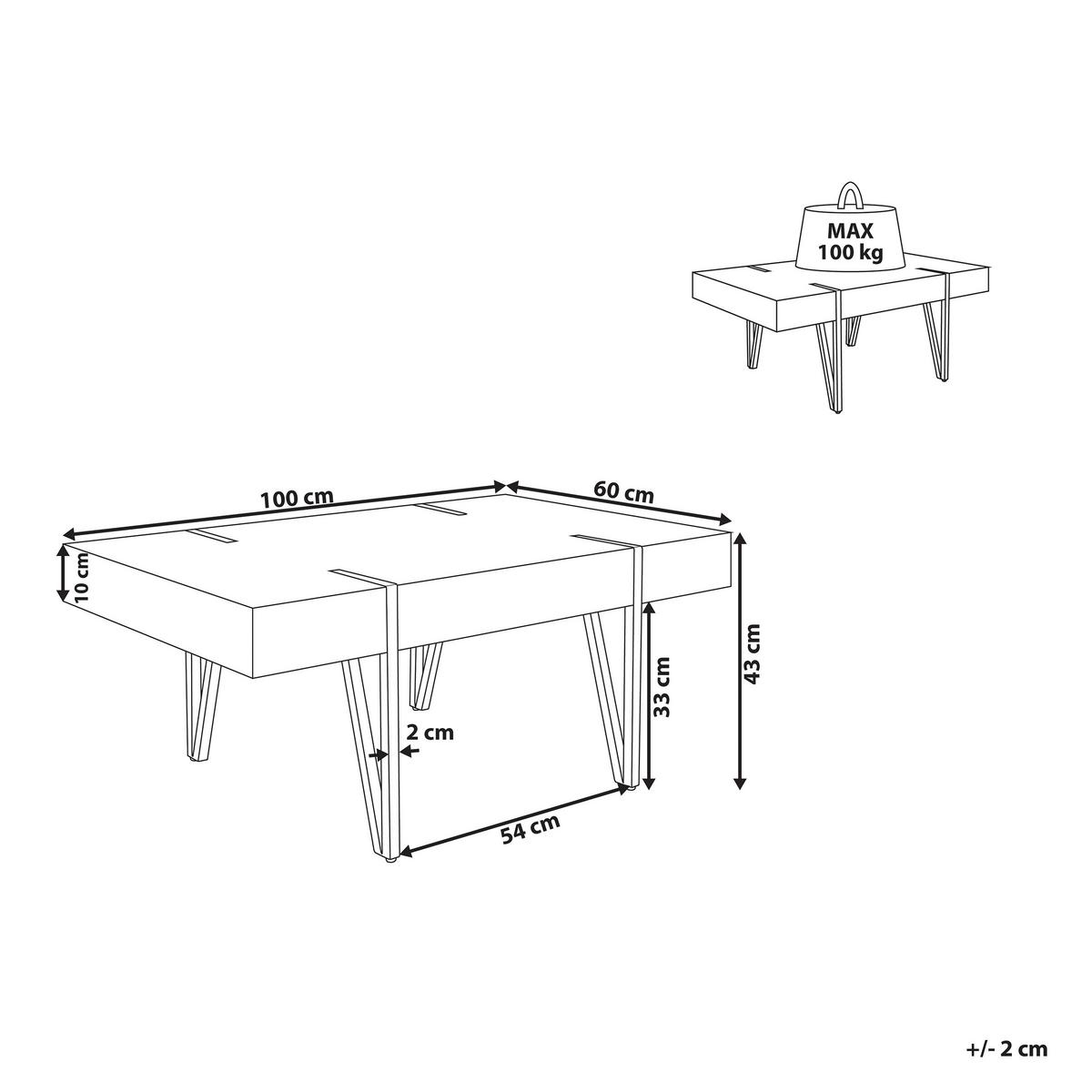 COUCHTISCH Betonoptik/schwarz rechteckig 60/100 cm Adena - Schwarz/Grau, Holzwerkstoff (100/60/43cm) - Beliani