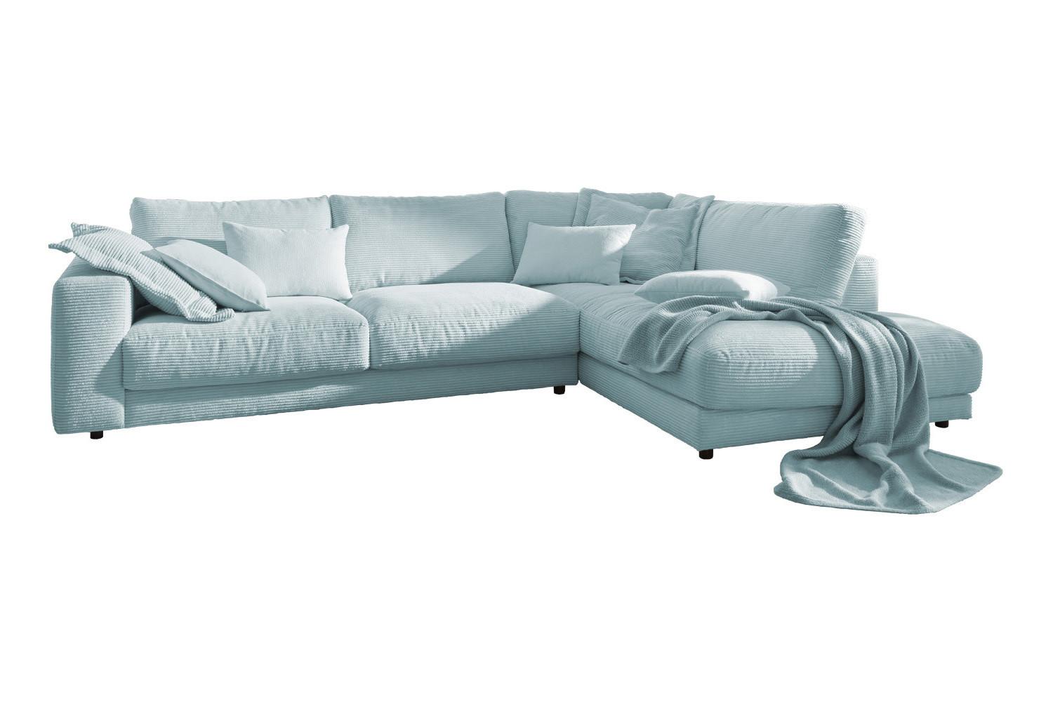 ECKSOFA MADELINE Hellblau Cord - Schwarz/Hellblau, Kunststoff/Textil (325/224cm) - KAWOLA