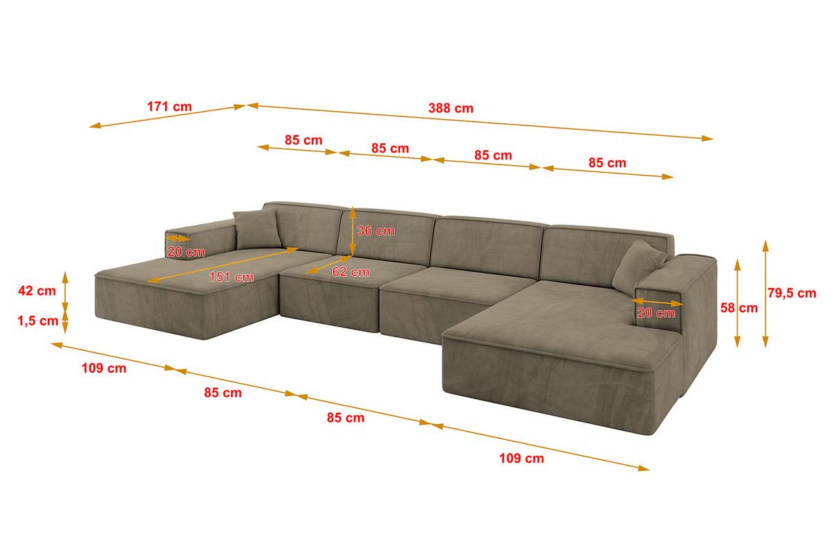 WOHNLANDSCHAFT IREA-U2-v4 - 388x171x79 cm Braun - Braun, Holzwerkstoff/Textil (388/79/171cm) - ALTDECOR
