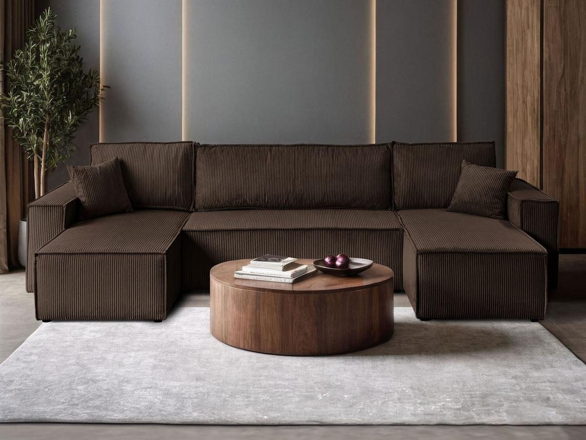 WOHNLANDSCHAFT Gepolstertes CARLO U Cord mit Schlaffunktion und Bettkasten, Poso 06 - Braun, Textil (315/83/143cm) - Lookway