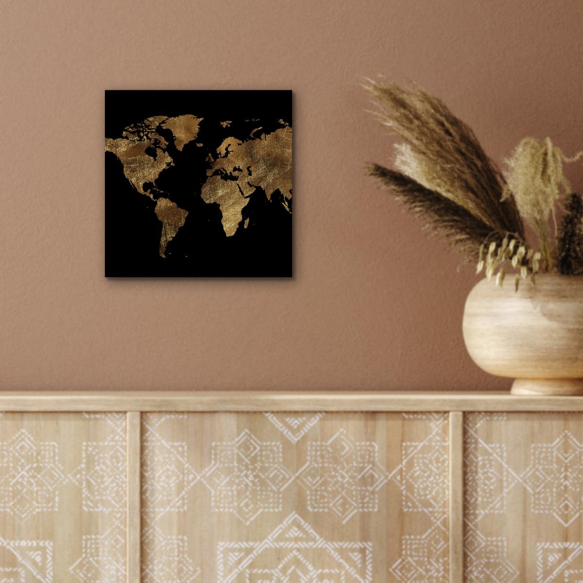 METALLBILD Weltkarte - Gold - Luxus - Erde - Schwarz 20x20 cm - Goldfarben, Metall (20/20cm) - MuchoWow