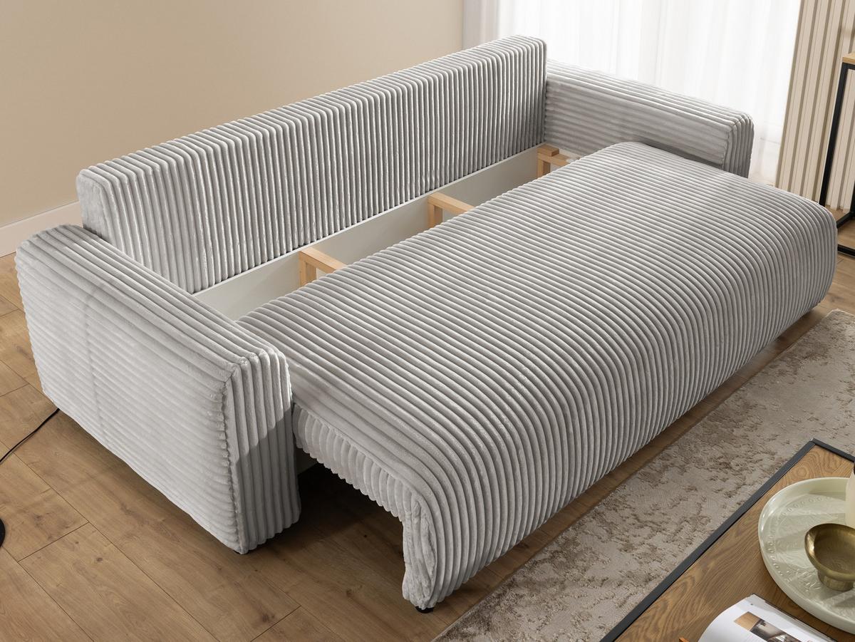 SCHLAFSOFA Calma mit Bettkasten im Bumpy-Design aus weichem Taupe Plüschcord - Taupe/Schwarz, Holz/Kunststoff (239/88/98cm) - S-Style