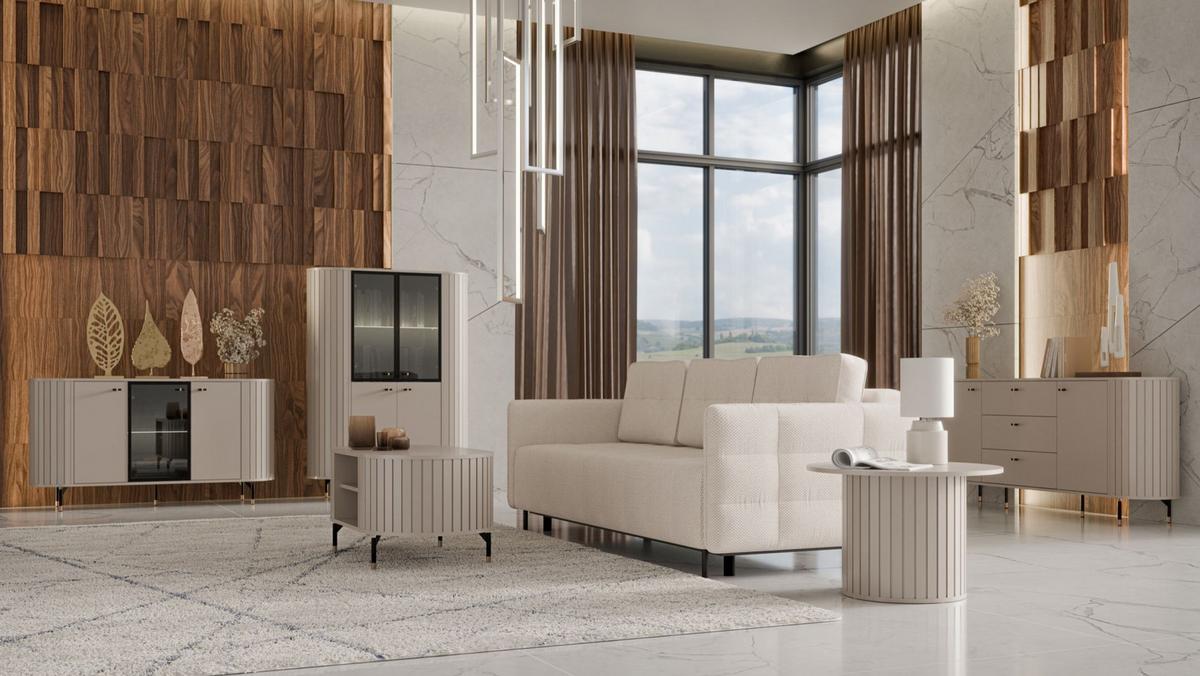 VITRINE Zante Graubeige 112 cm - Taupe/Schwarz, Holzwerkstoff/Metall (112.3/155/40cm) - Selsey
