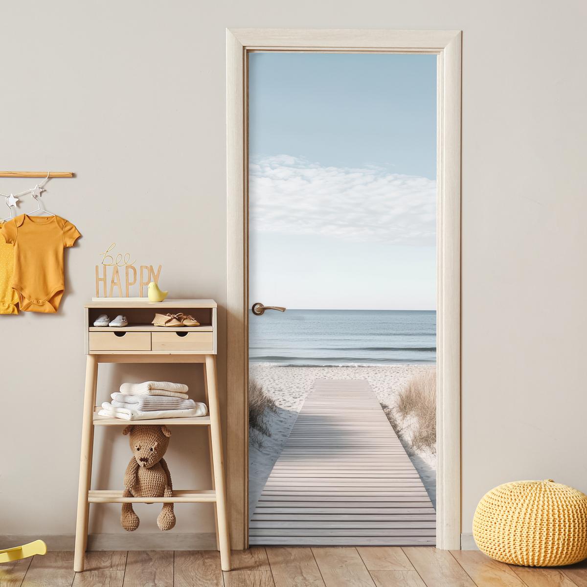 TÜRAUFKLEBER Pfad - Strand - Dünen - Natur 90x235 cm - Türtapete - Hellgrau, Kunststoff (90/0.1cm) - MuchoWow
