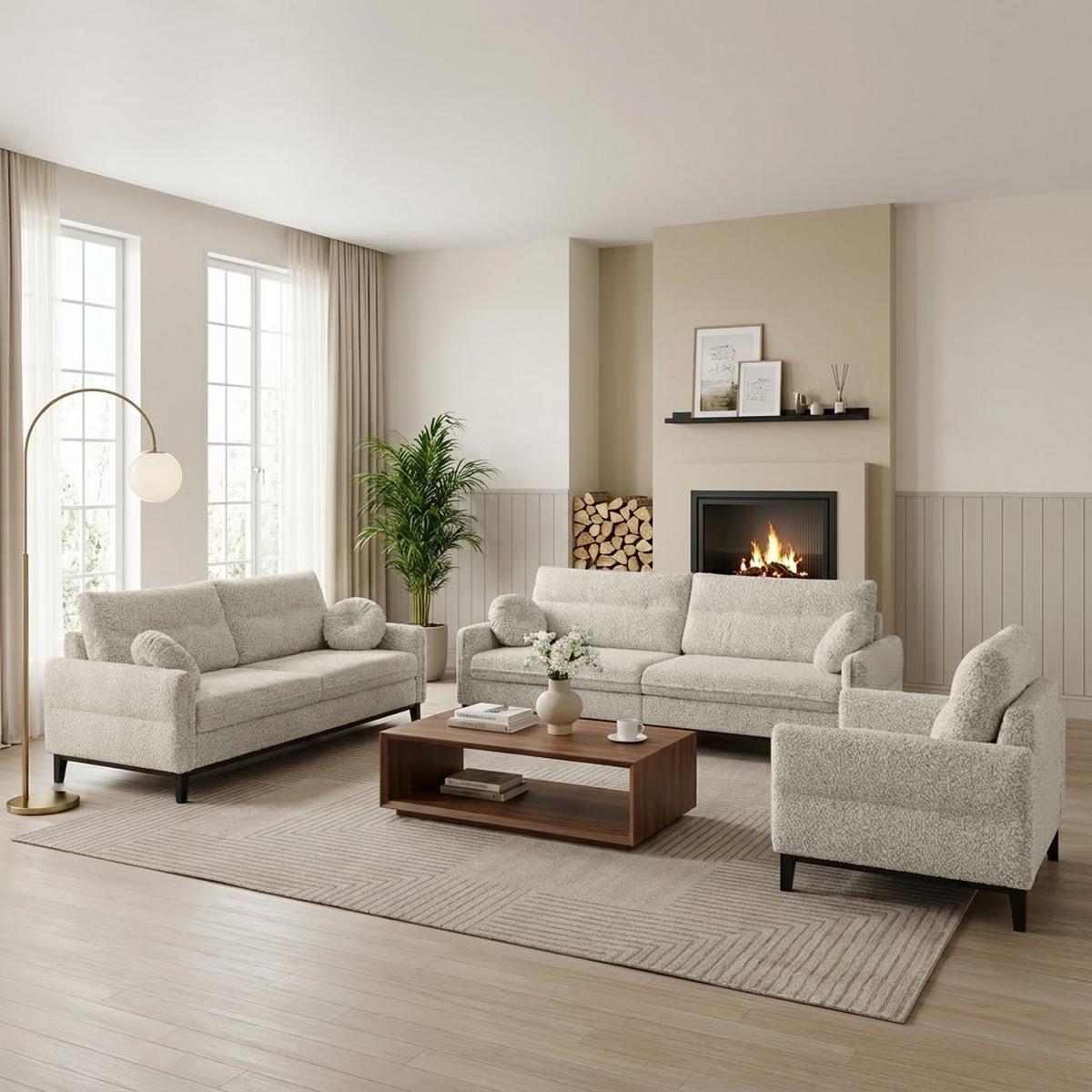 SOFA 2-SITZER Belweder, 220 cm, Beige, Bouclé-Stoff - Sandfarben/Wengefarben, Holz/Textil (218/95/94cm) - Beautysofa