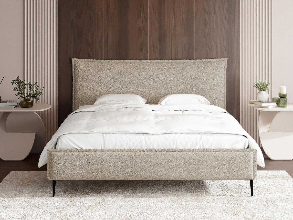 POLSTERBETT Pillow Rise mit Bettkasten, Lattenrost & hohen Metallfüßen in Beige Bouclé 160x200 cm - Beige/Birkefarben, Holz/Textil (160/200cm) - WFL GROUP