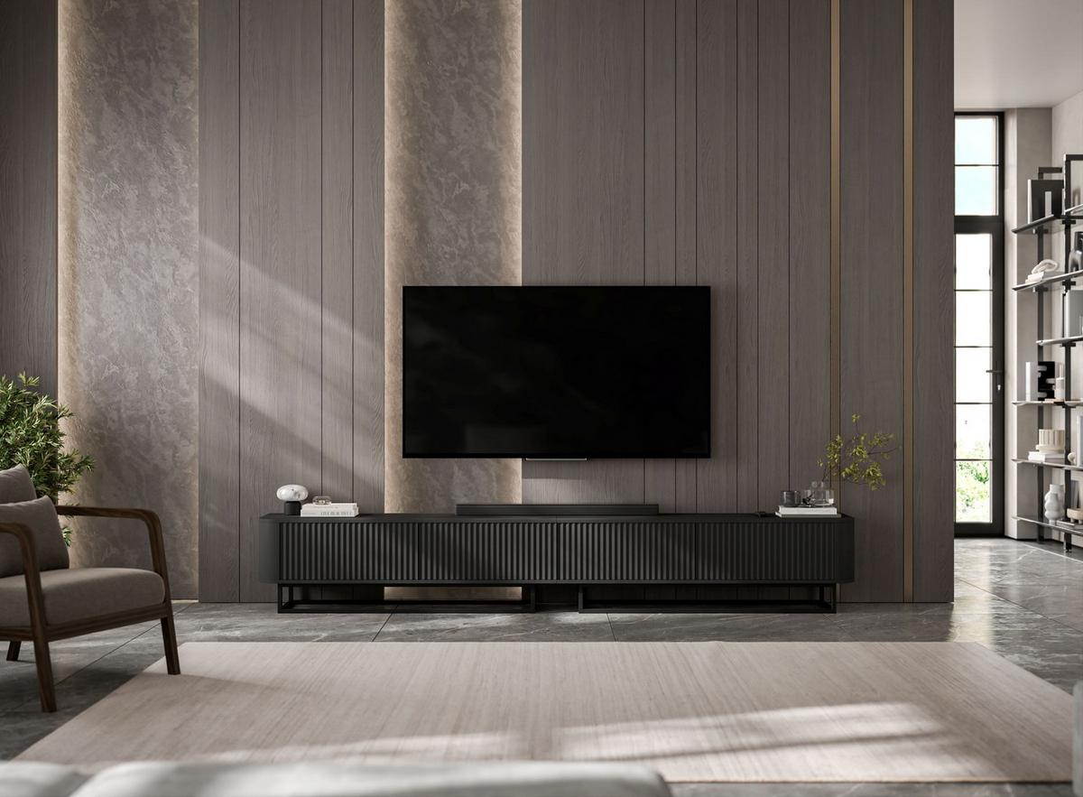 TV-LOWBOARD 2er-Set Aurora Schwarz matt 280 cm mit Metallrahmen - Schwarz, Holzwerkstoff/Metall (280/44/35cm) - Meble Lindner