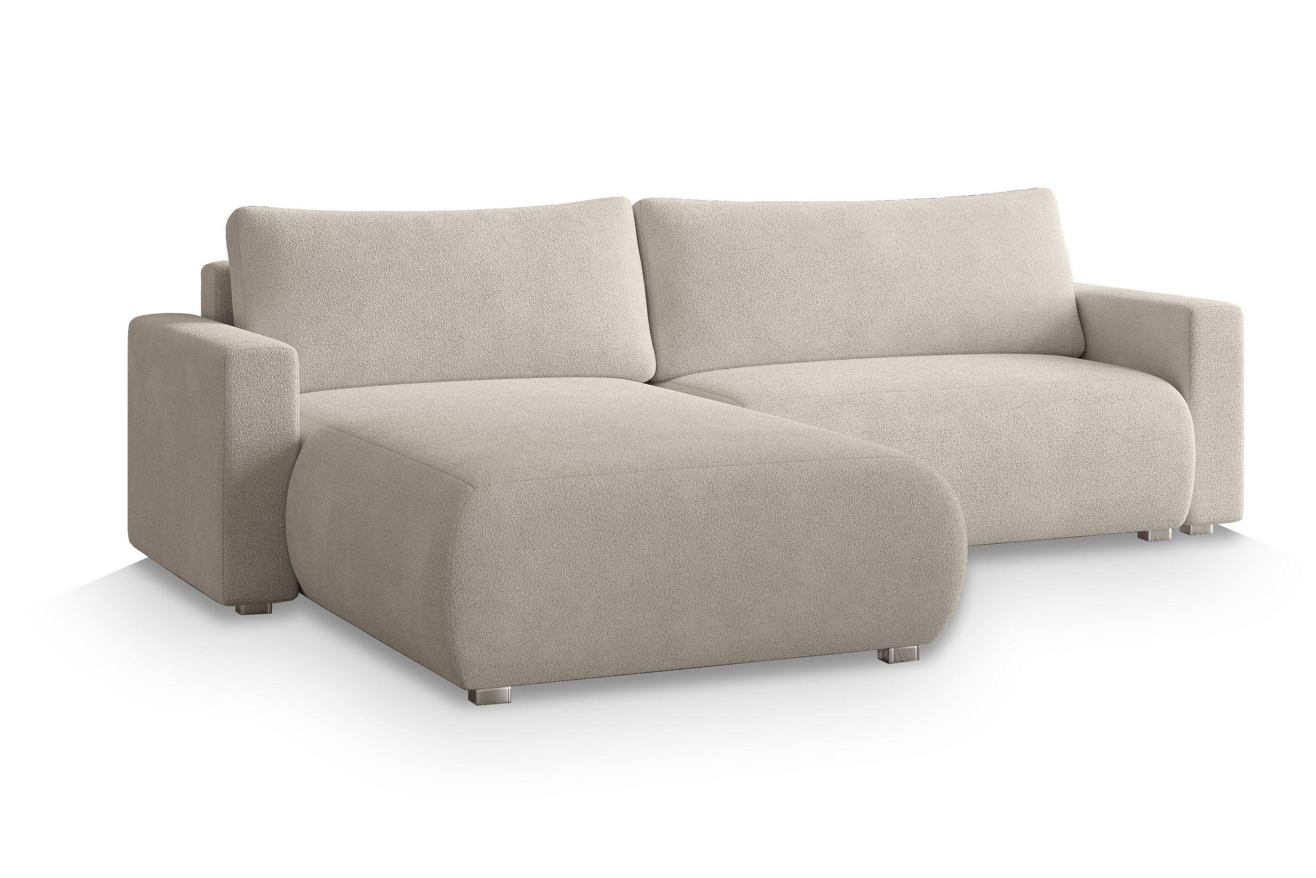 ECKSOFA TURIN N Creme Bucle-Stoff mit Schlaffunktion - Creme/Grau, Holz/Kunststoff (265/183cm) - MASSENO