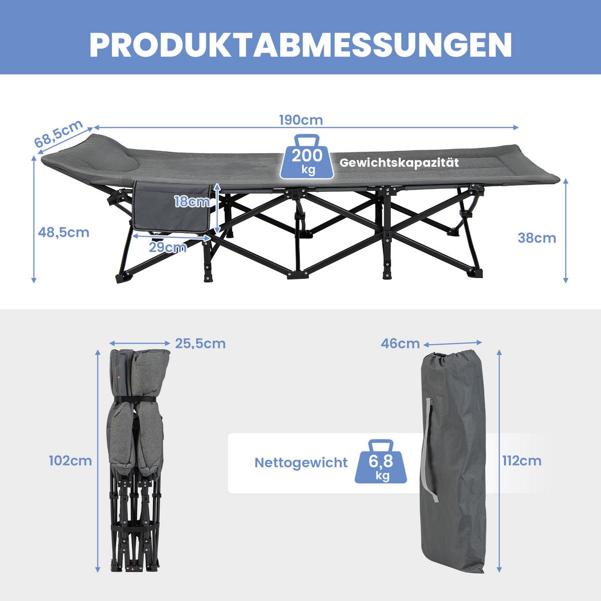 CAMPINGLIEGE Klappbare Grau - Grau, Metall - COSTWAY