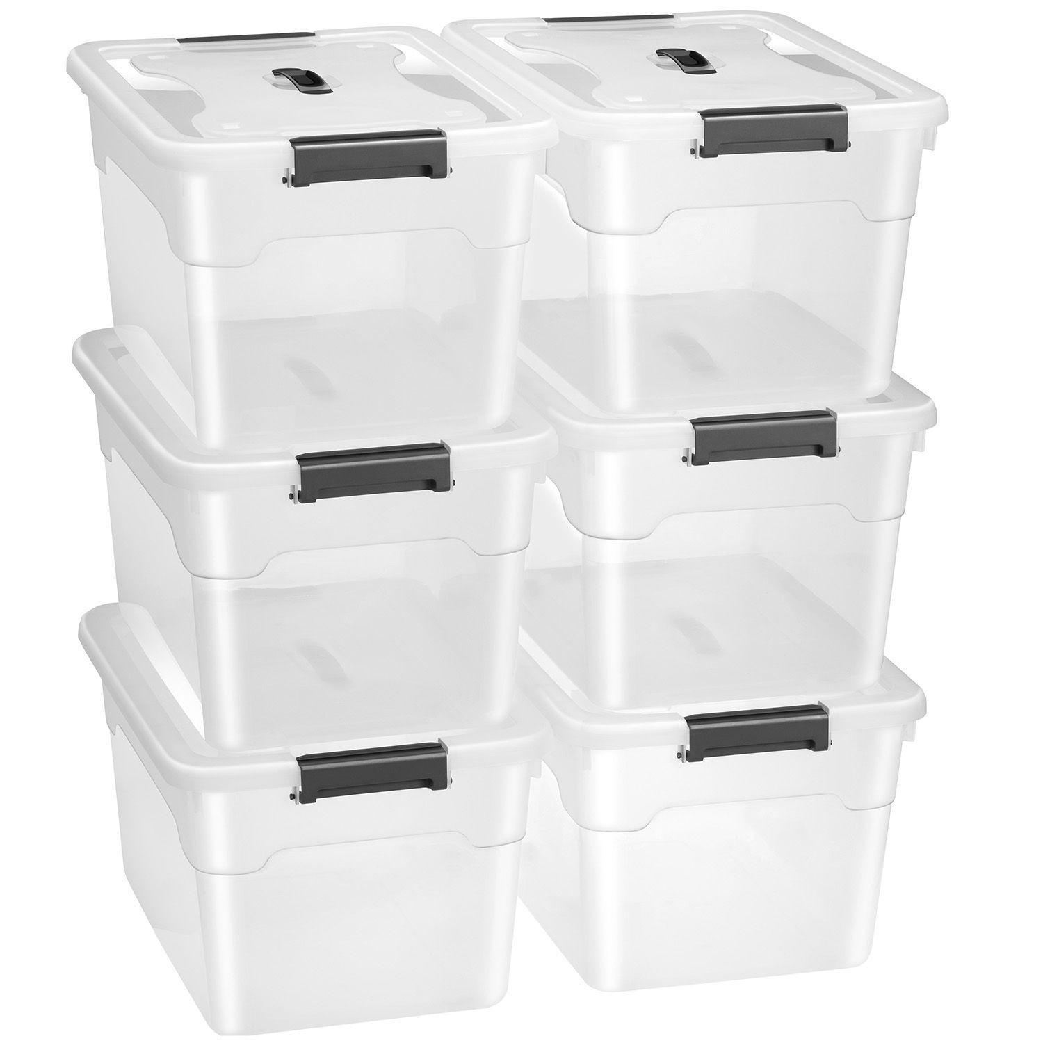 AUFBEWAHRUNGSBOX mit Deckel 30L semitransparent (6er-Set) - Weiß, Kunststoff (33/26/45cm) - Juskys
