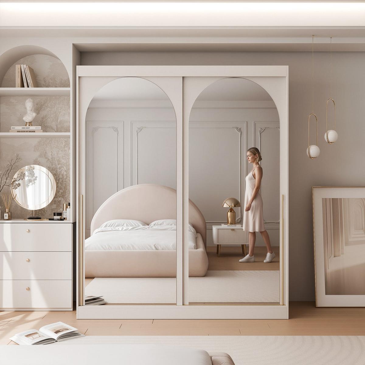 SCHWEBETÜRENSCHRANK CLARITY 2-türig 180/65/215 cm Kaschmir / goldene Griffe - Kaschmir/Goldfarben, Holzwerkstoff/Kunststoff (180/215/65cm) - Idohome