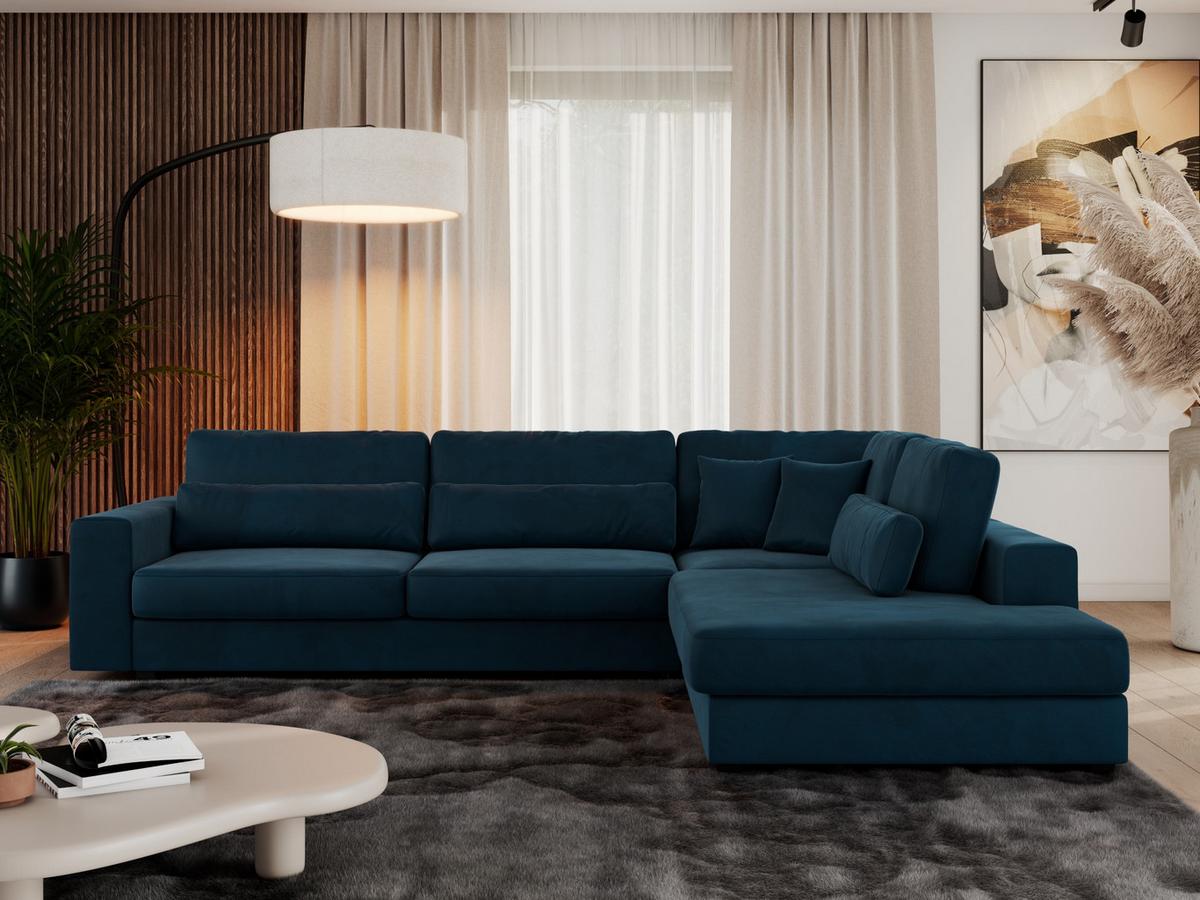 ECKSOFA Savona Dunkelblau Velvet - rechts - Schwarz/Dunkelblau, Kunststoff/Textil (249/316cm) - MKS