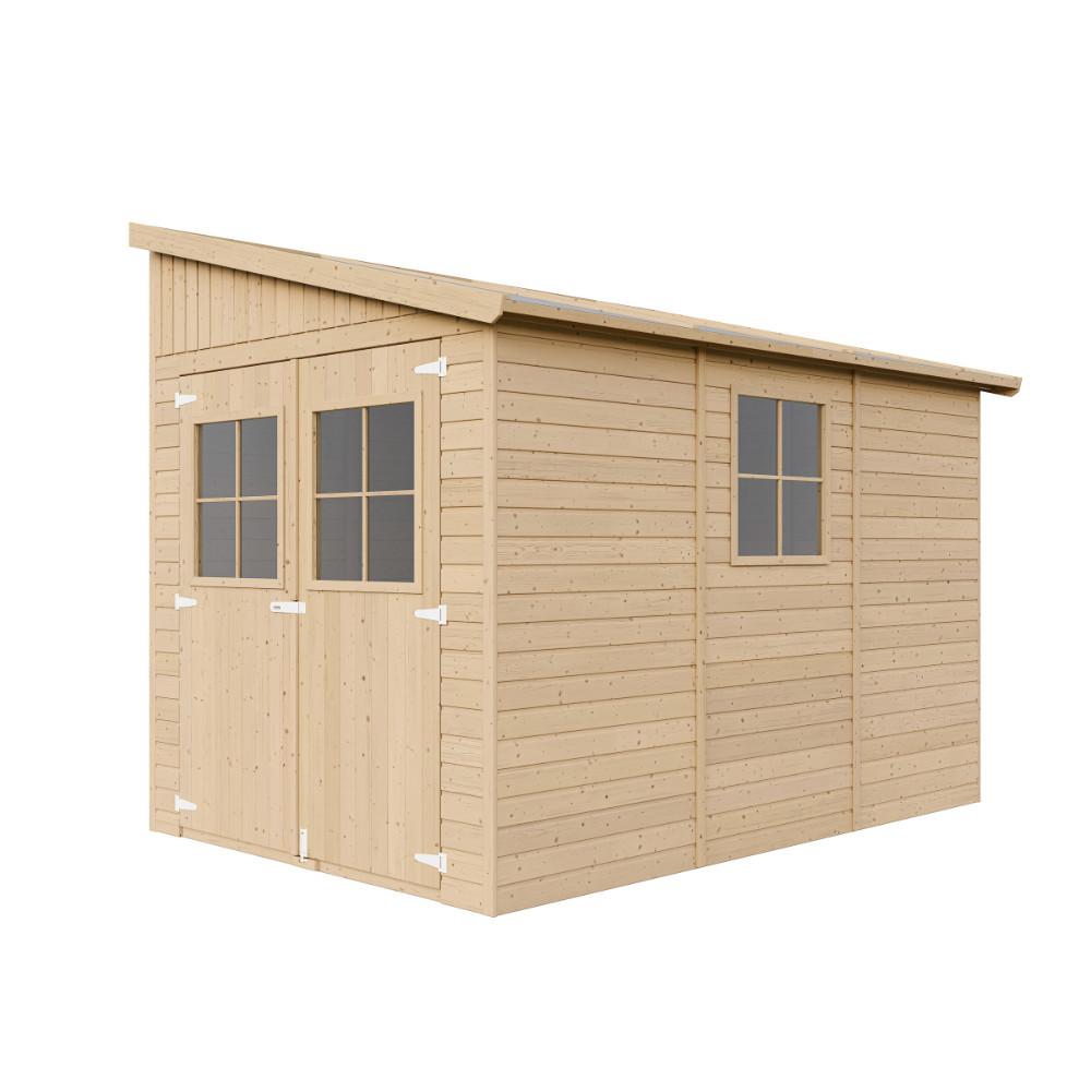 HOLZ-GARTENHAUS (mit Seitenwand) MIT IMPRÄGNIERTEM BODEN -- H244x216x318 cm/6,2 m2 - M339A+M339G - Beige, Holz (218/251/297cm) - Timbela