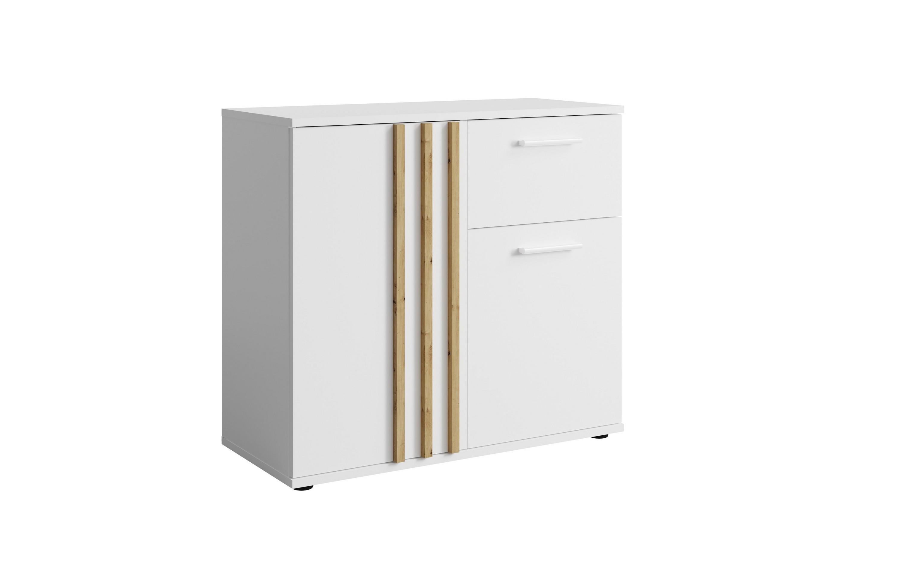 KOMMODE TECTONIC 80/72,7/35cm mit 1 Schubladen 2 Türen Weiß - Weiß, Holzwerkstoff (80/72.7/35cm) - MASSENO