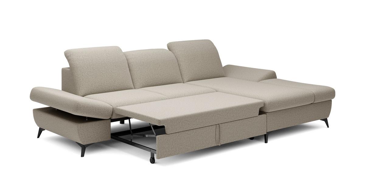 ECKSOFA FELICE R-S Beige Geflochtener Stoff mit Schlaffunktion - Beige, Holz (284/166cm) - MASSENO