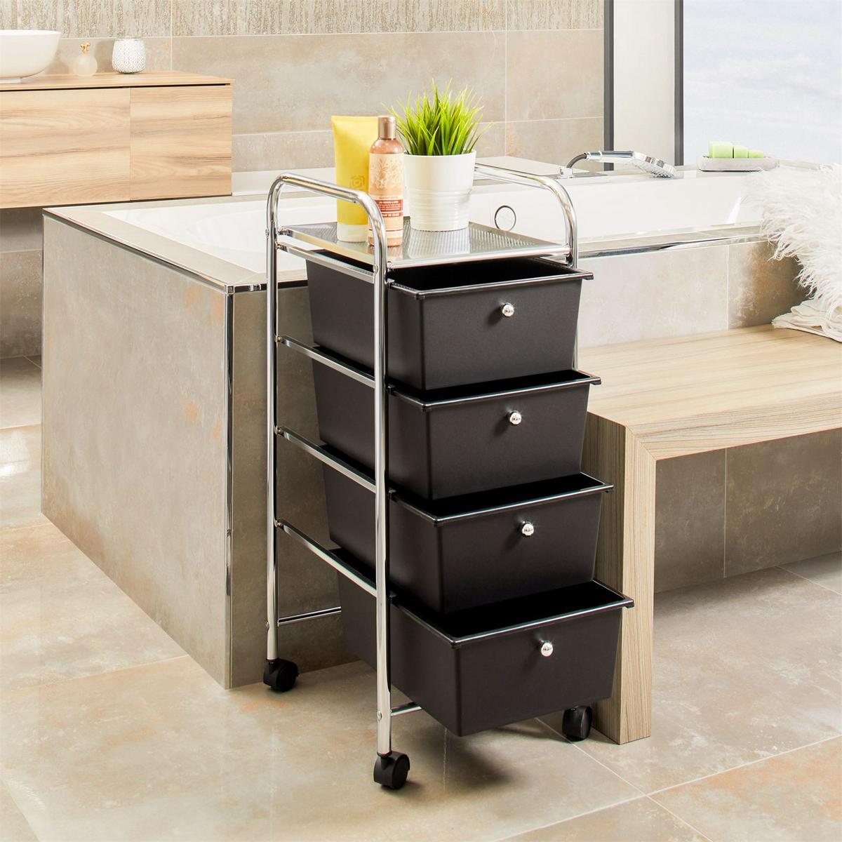 BADROLLWAGEN GINA schwarz - Schwarz, Kunststoff/Metall (33/79/39cm) - IDIMEX