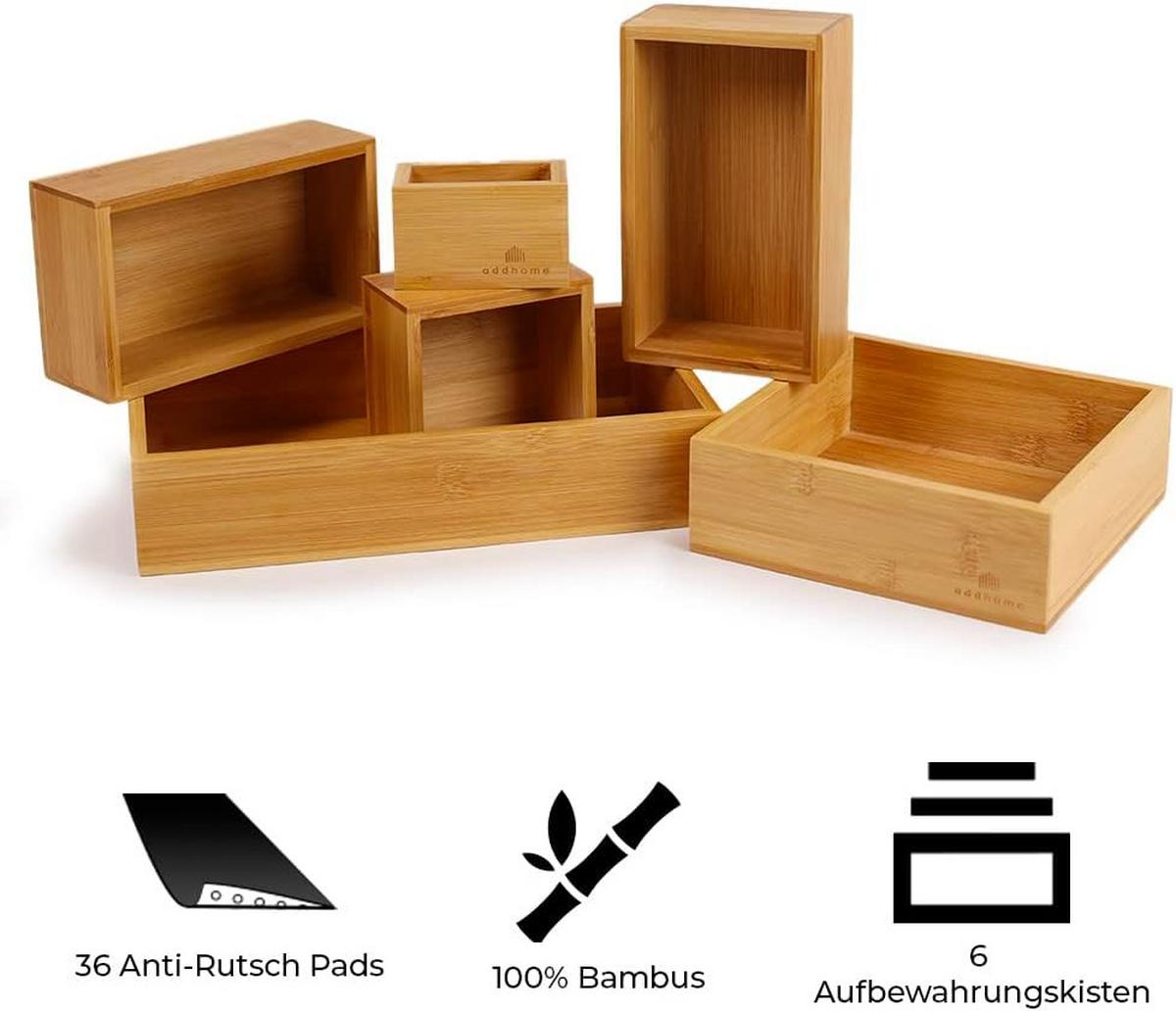 SCHUBLADEN ORGANISATIONSSYSTEM mit 6 Aufbewahrungskisten - Naturfarben, Holz (34/7/27cm) - addhome