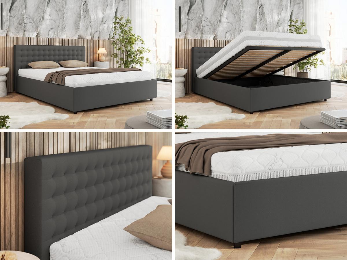 POLSTERBETT PAVO CLASSIC 180/200 - Grau Kunstleder - Multipocket-Matratze - Grau, Textil (180/200cm) - MKS