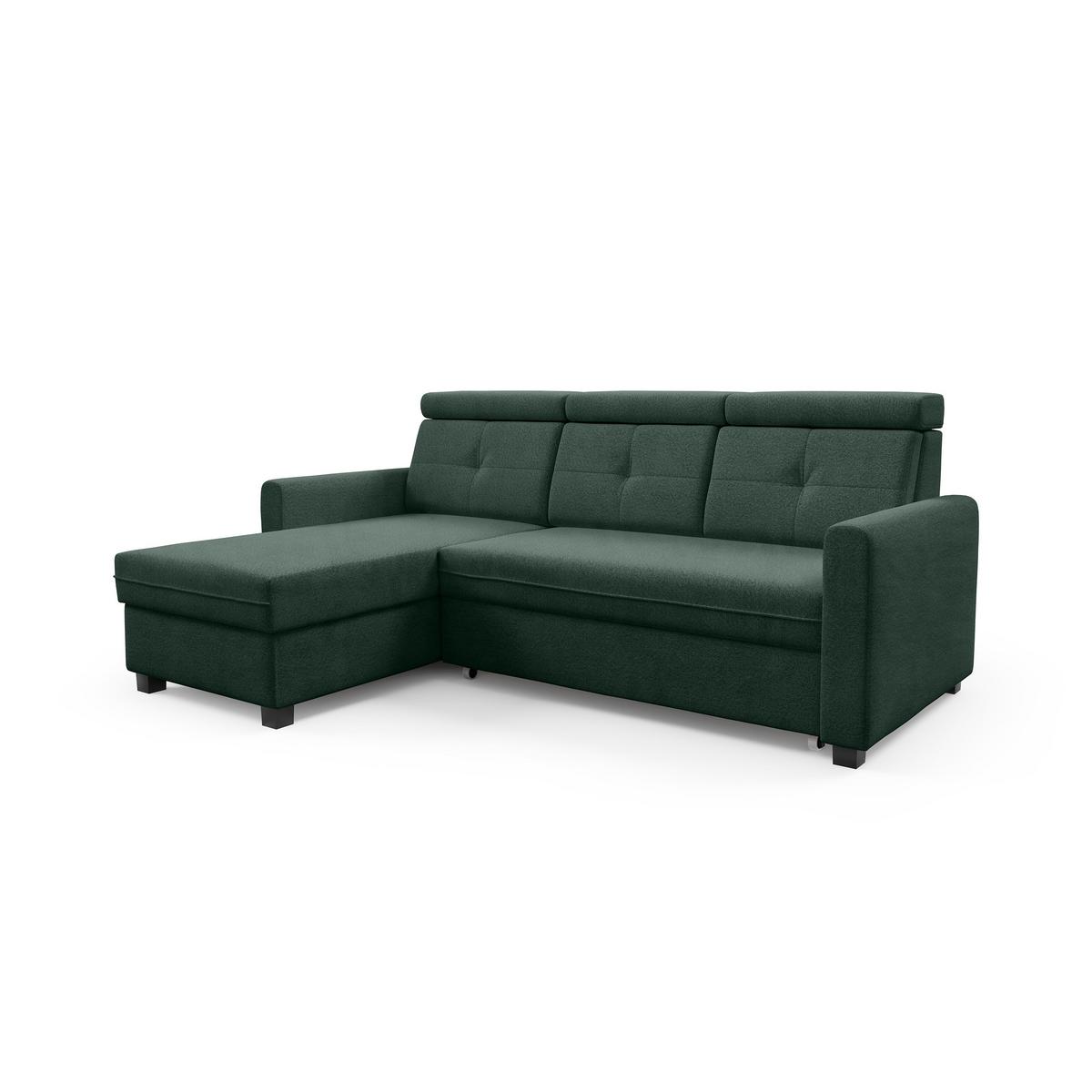 ECKSCHLAFSOFA Milano, Dunkelgrün, links - Dunkelgrün/Schwarz, Textil (217/166cm) - Beautysofa
