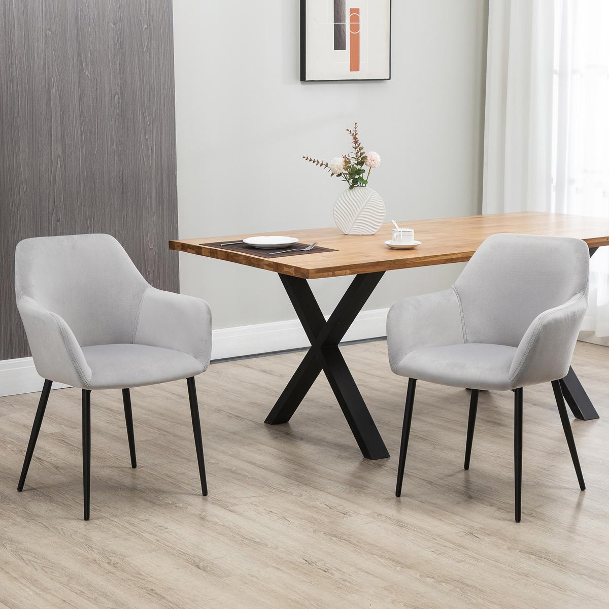 ESSZIMMERSTÜHLE 2er Set Küchenstuhl mit Rückenlehne, Samtoptik für Wohnzimmer - Hellgrau, Textil (57/80/54cm) - HOMCOM