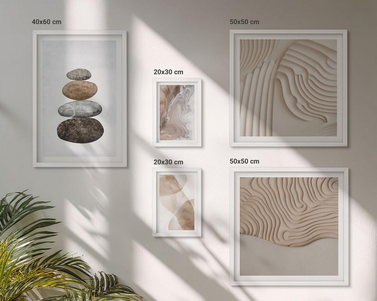 BILDER SET 5er Set - 50x50 cm & 20x30 cm & 40x60 cm Weißer Rahmen - Abstrakte bemalte Strukturen - Weiß, Kunststoff (40/60cm) - TULUP