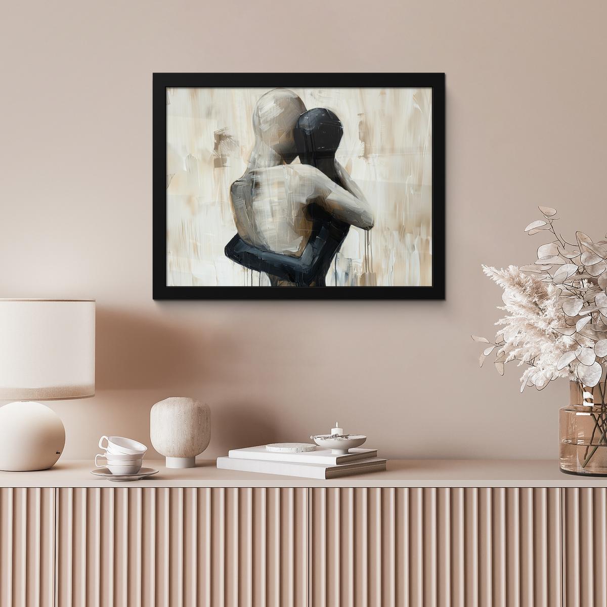 POSTER MIT RAHMENGERAHMTES BILD Abstrakt - Liebe - Schwarz und weiß - Modern 40x30 cm - Schwarz, Papier (40/30cm) - MuchoWow