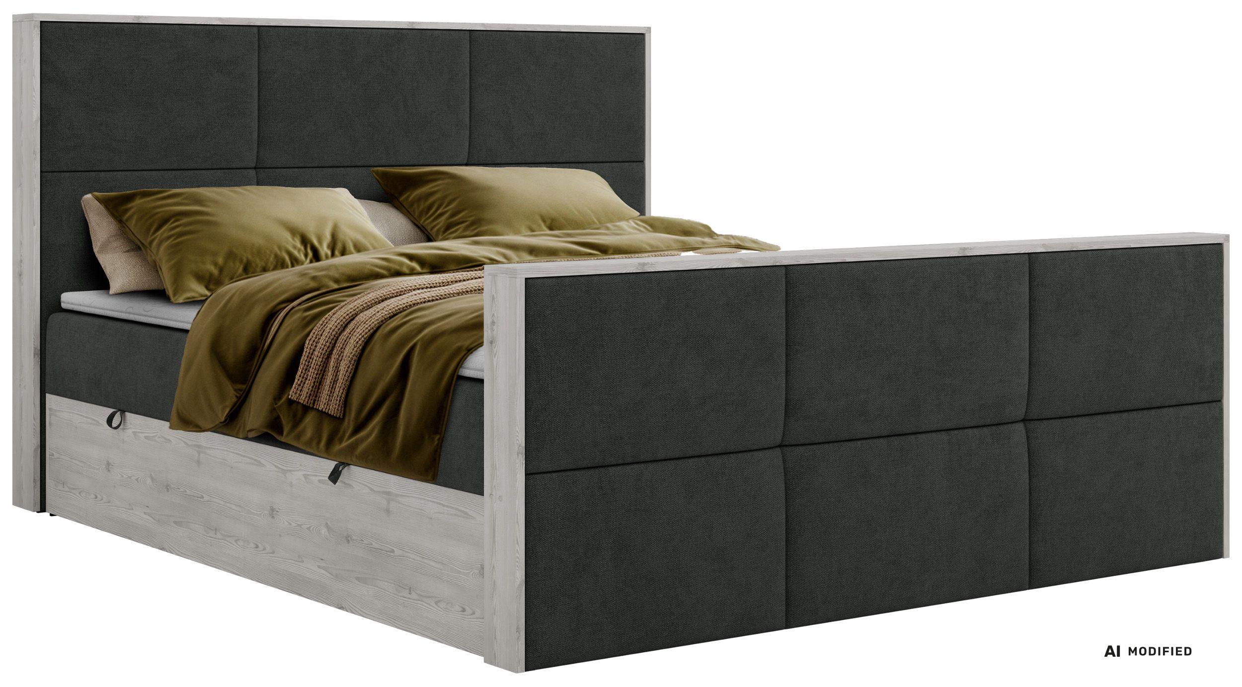 BOXBETT DELNOR DUO 160/200 - Dunkelgrau Stukture - Topper Visco - H3 - Dunkelgrau/Schwarz, Kunststoff/Textil (160/200cm) - MKS