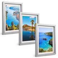 BILDER SET 3er Set - 20x30 cm Silberner Rahmen - Palmen am Meer, blaues Wasser - Silberfarben, Kunststoff (20/30cm) - TULUP