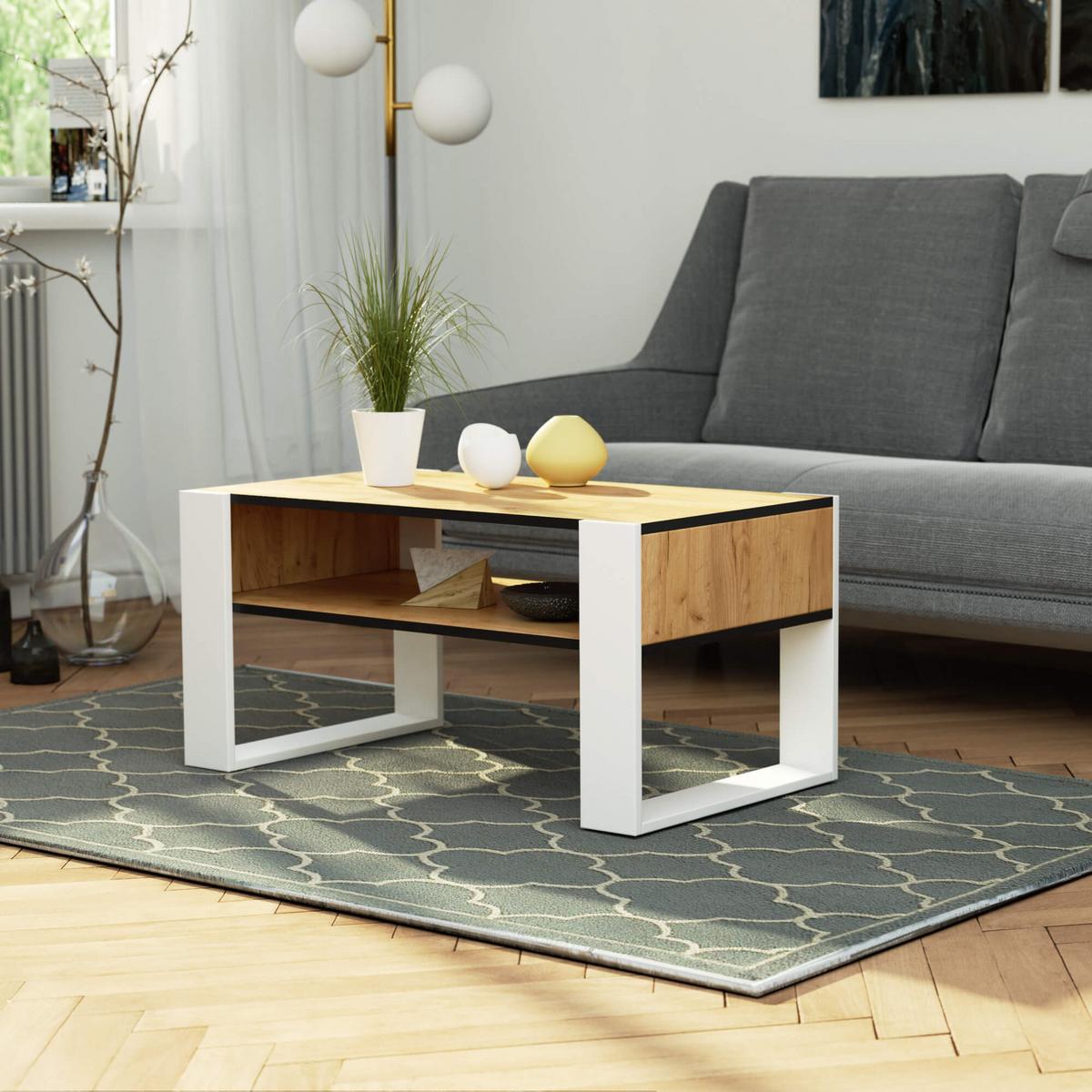 COUCHTISCH Eiche Craft, Weiß 45/92/53 - Weiß, Textil (53/92/45cm) - RAUMHIRSCH FURNITURE