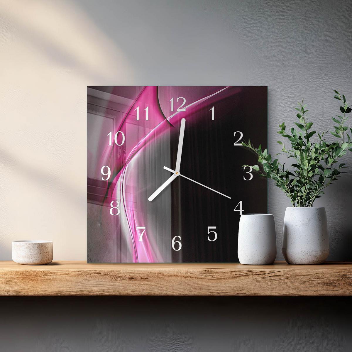 WANDUHR aus Glas 30x30 cm - Abstrakte Linien - Lila, Glas (30/30/0.4cm) - TULUP
