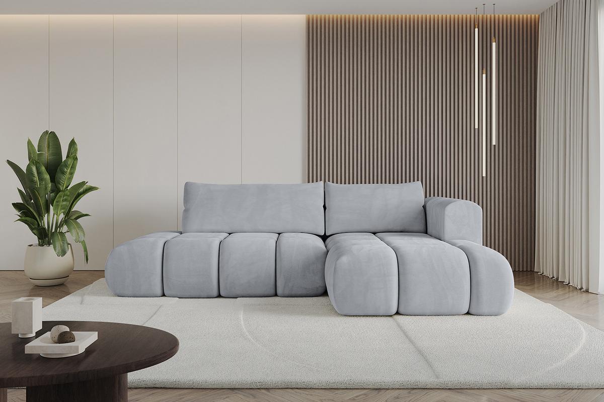 ECKSOFA Ottomane Rechts CLOUD-L 280x185x90 Hellgrau Velours - Hellgrau, Holzwerkstoff/Kunststoff (185/280cm) - ALTDECOR