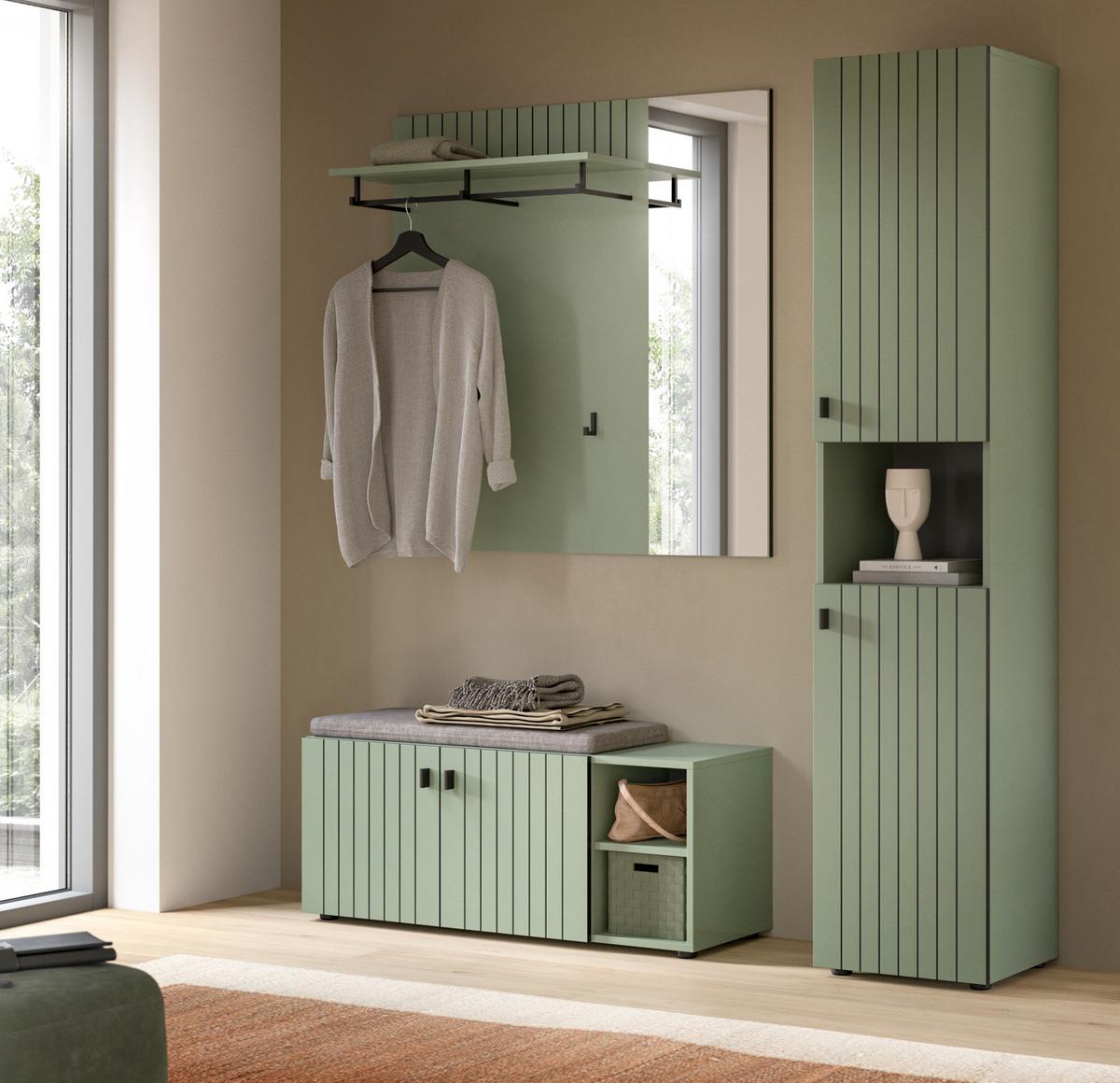 SCHUHSCHRANK grün, Flurschrank 40 x 192 cm, Türanschlag wechselbar - Schwarz/Grün, Holzwerkstoff/Kunststoff (40/192/37cm) - Inn.Furn