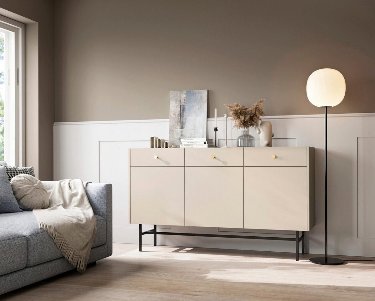 SIDEBOARD Divenos Greige 155 cm - Taupe/Goldfarben, Holzwerkstoff/Metall (155/89.4/39cm) - Selsey