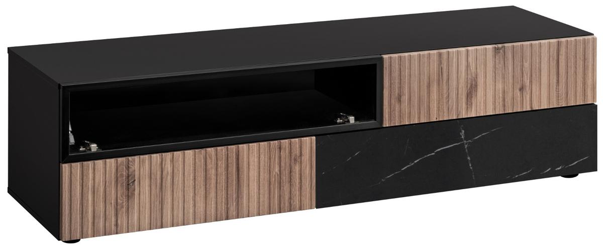 TV-LOWBOARD schwarz, Vicking Eiche, Marmor schwarz 160 x 42 cm, TV Unterteil mit Push-to-Open - Eichefarben/Schwarz, Holzwerkstoff/Kunststoff (160/42/45cm) - Inn.Furn