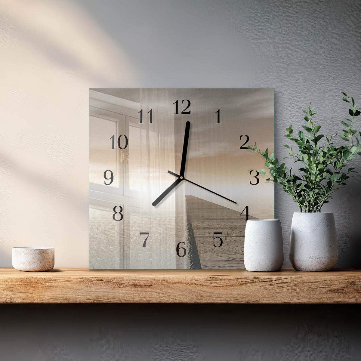 WANDUHR aus Glas 30x30 cm - Pier - Braun, Glas (30/30/0.4cm) - TULUP