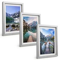 BILDER SET 3er Set - 20x30 cm Silberner Rahmen - Berge, Seen, Holzstege - Silberfarben, Kunststoff (20/30cm) - TULUP
