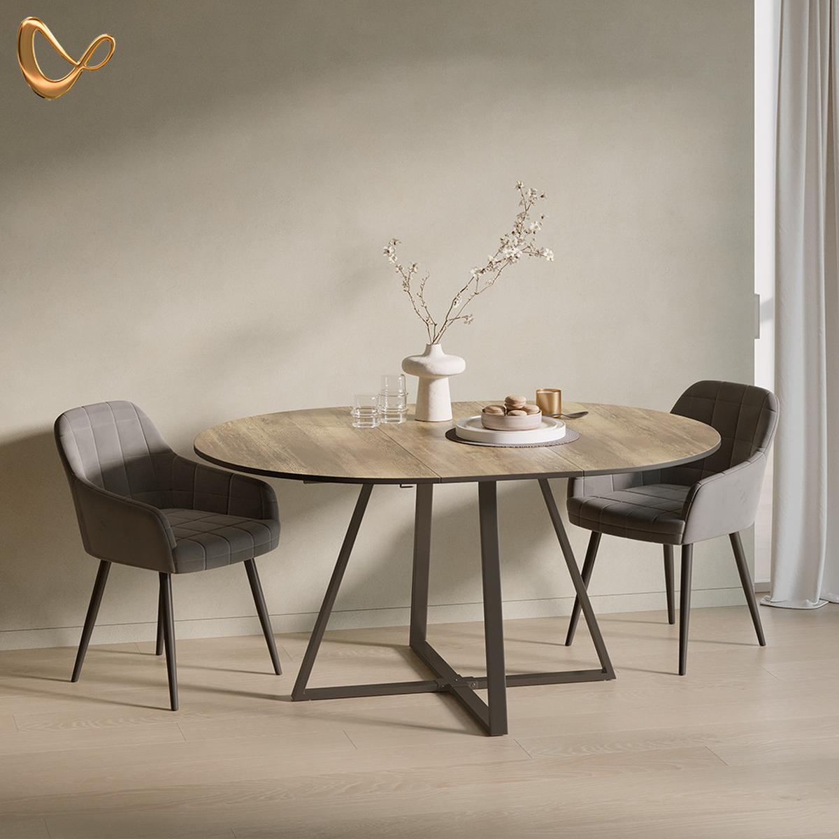 ESSTISCH Firenze Eiche rustikal/Schwarz 120 x 120 cm ausziehbar - Wildeiche/Schwarz, Holzwerkstoff (120/120/75.8cm) - Livinity®