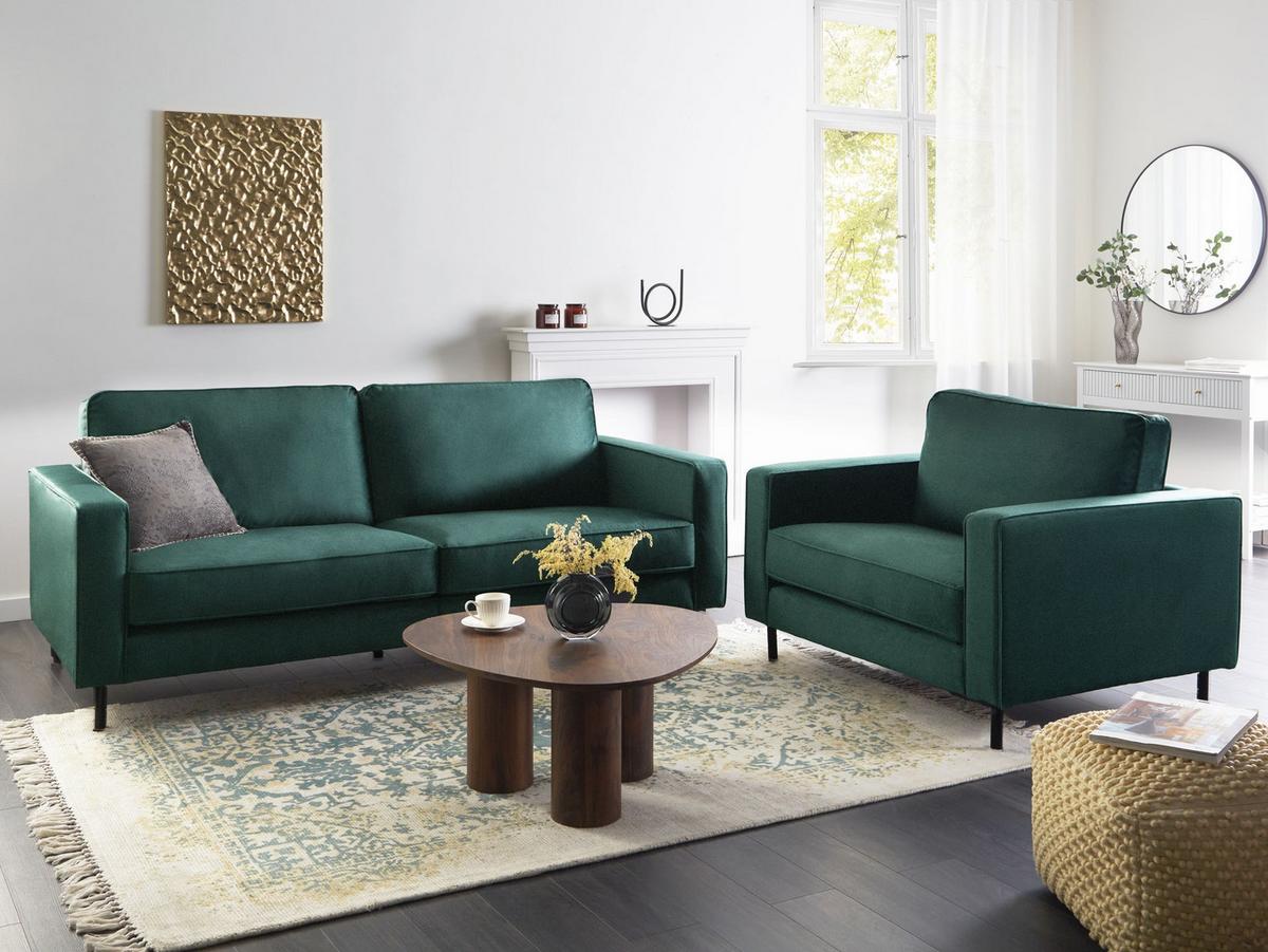 SOFA-SET 4-Sitzer Samtstoff Dunkelgrün Savalen - Dunkelgrün/Schwarz, Textil (204/87/91cm) - Beliani