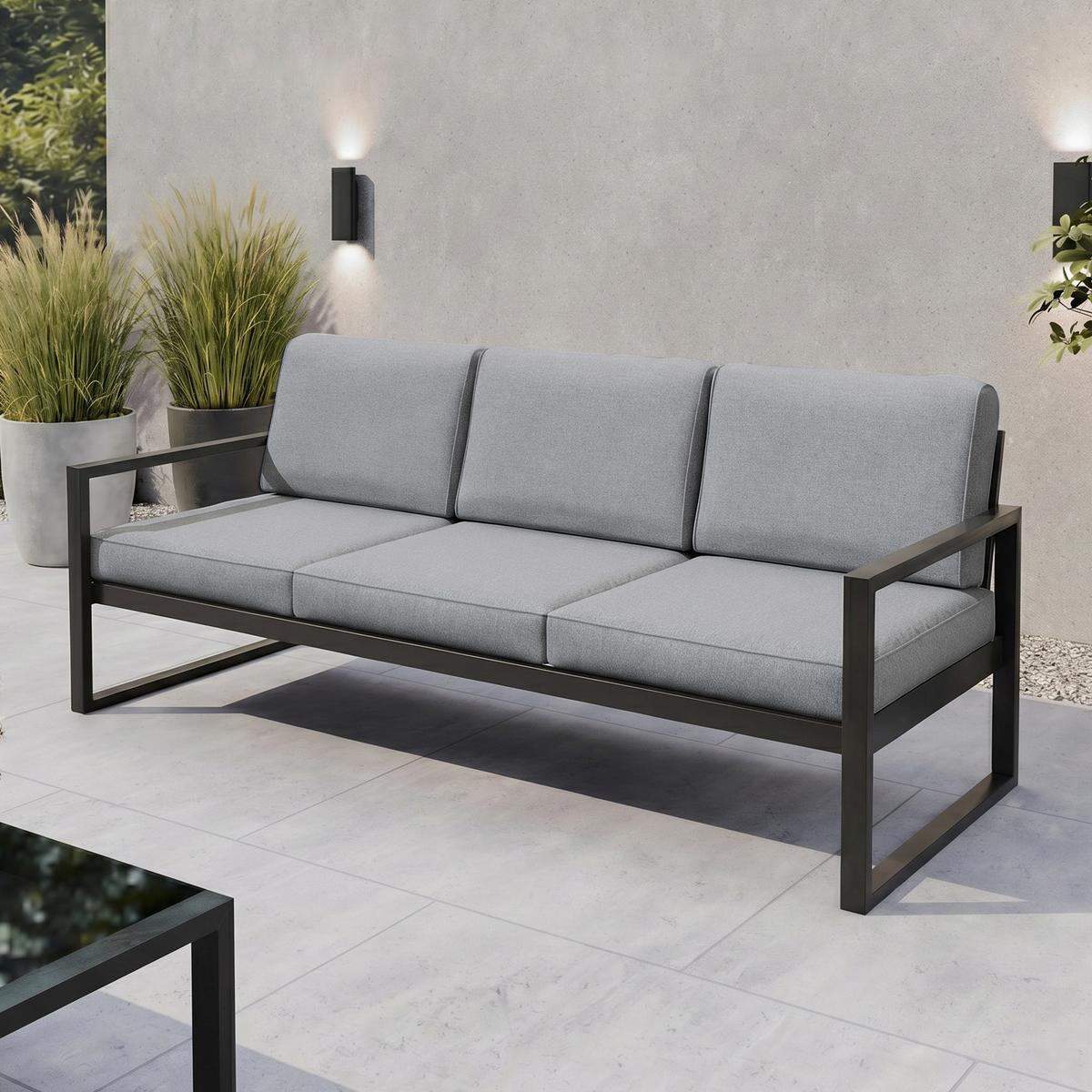 GARTENSET Stella mit Sofas und Sessel, mit Metallrahmen, Hellgrau - Hellgrau, Metall - Beautysofa