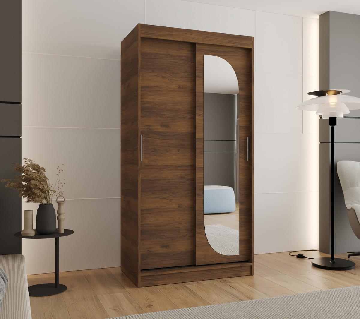 SCHIEBETÜRENSCHRANK mit Spiegel LUCY 200/100/62 2-türig - Silberfarben/Walnussfarben, Holz (100/62/100cm) - MÖBEL KRYSPOL