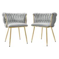 STUHL 2er-Set Muz DC-1142 (2 Stück in Samt) - Goldfarben/Grau, Textil/Metall (50/76/52cm) - MIRJAN24