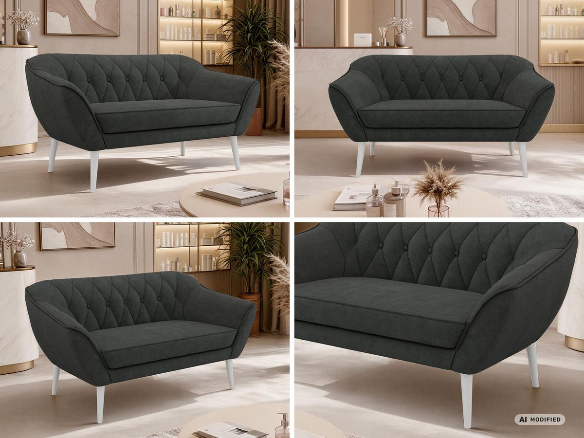2-SITZER-SOFA PIRS - Dunkelgrau Stukture - Weiße Beine - Dunkelgrau/Graphitfarben, Holzwerkstoff/Textil (140/75/74cm) - MKS