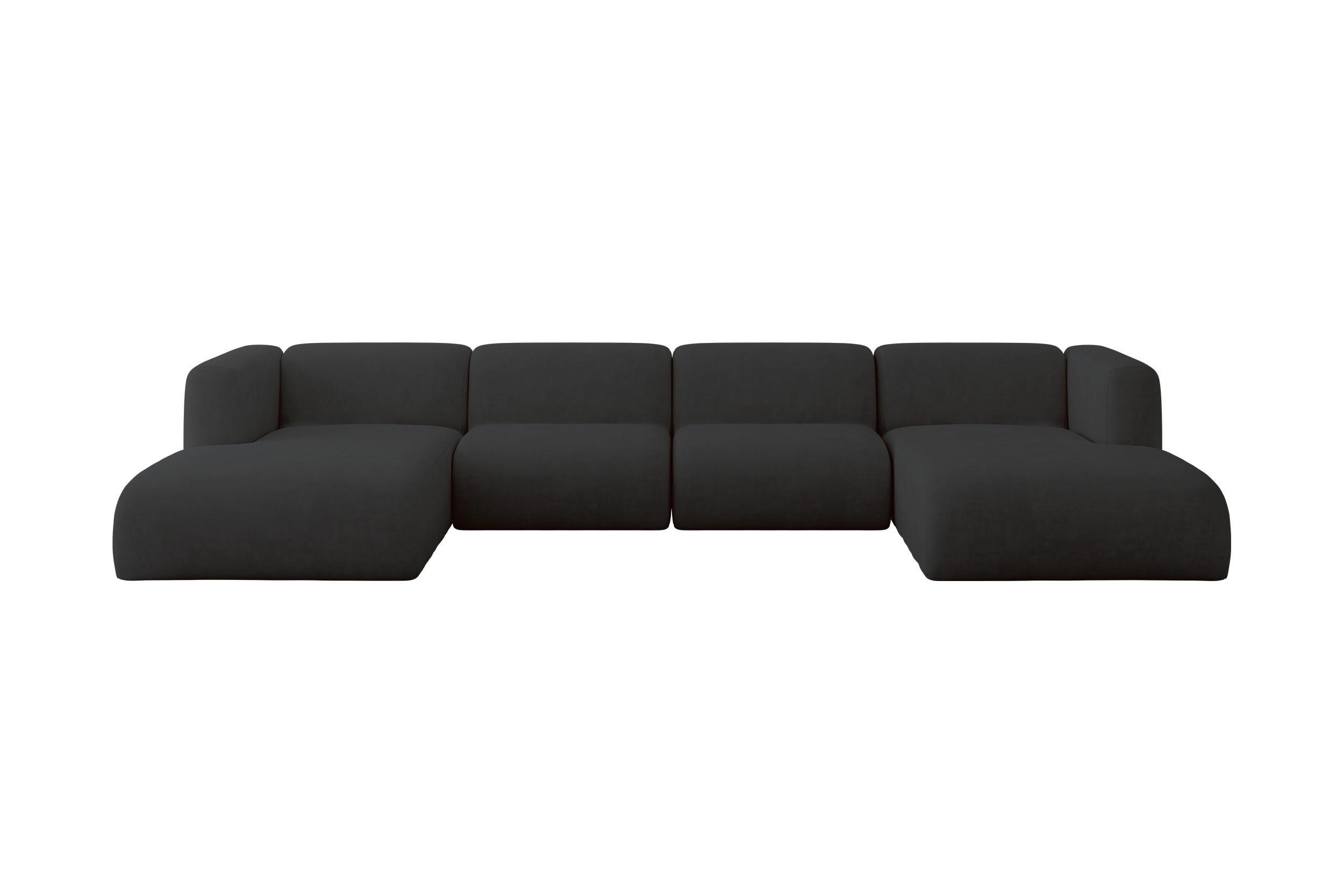 WOHNLANDSCHAFT MIRA-U2 408x179x70 Schwarz Velours - Anthrazit/Schwarz, Holzwerkstoff/Kunststoff (408/70/179cm) - ALTDECOR