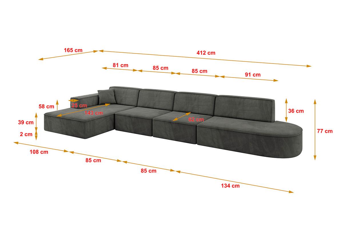 ECKSOFA Ottomane Links IREA-L3-v4 - 412x165x77 cm Ecru - Anthrazit, Holzwerkstoff/Textil (412/165cm) - ALTDECOR